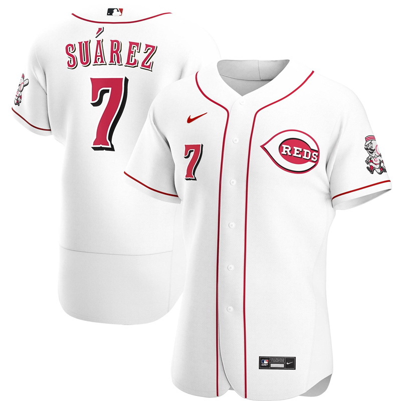 2020 MLB Men Cincinnati Reds #7 Eugenio Suarez Nike White Home 2020 Authentic Player Jersey 1